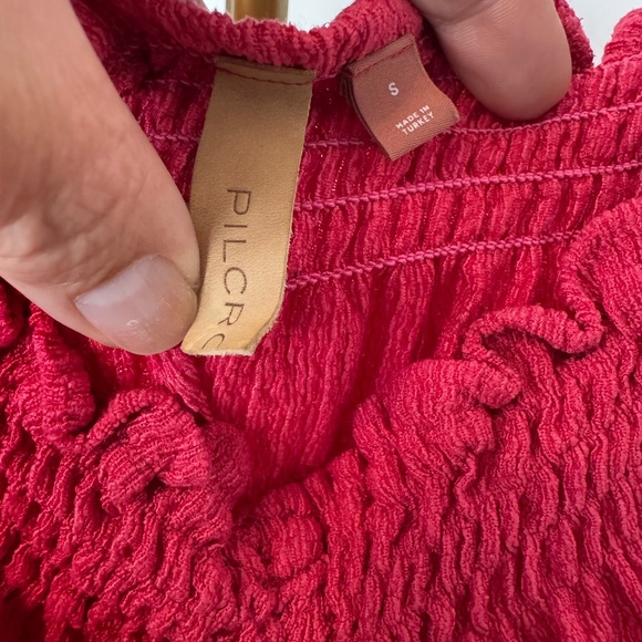 Pilcro Anthropologie Hot Pink Smocked Puff-Sleeve Women's Top size S - Picture 2 of 4